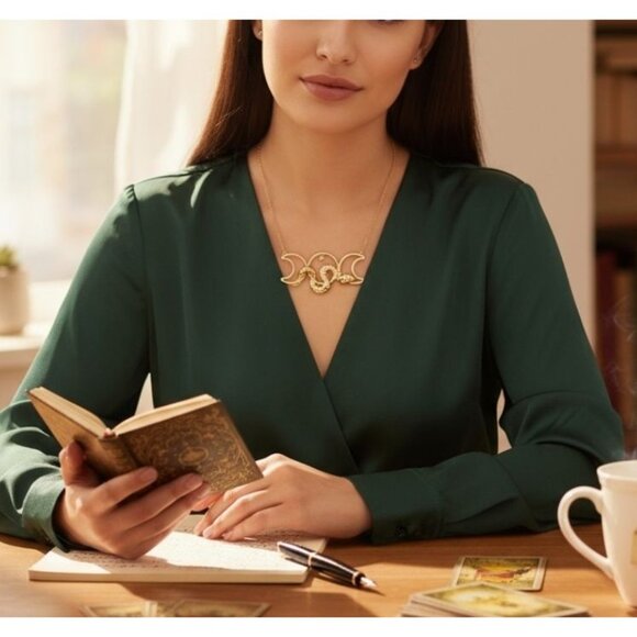 Silver Moon Creations ✦ Gold Triple Moon Snake Pendant ✦ Witchy Necklace NWT - Picture 3 of 10